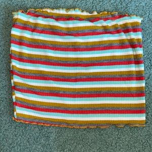 Striped Tube Top with Ruffled Trim